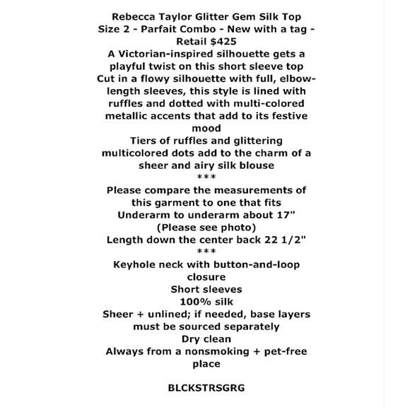 $425 Rebecca Taylor 100% Silk Top 2 XSmall Glitter Shimmering Dots Ruffled NWT - Picture 2 of 13